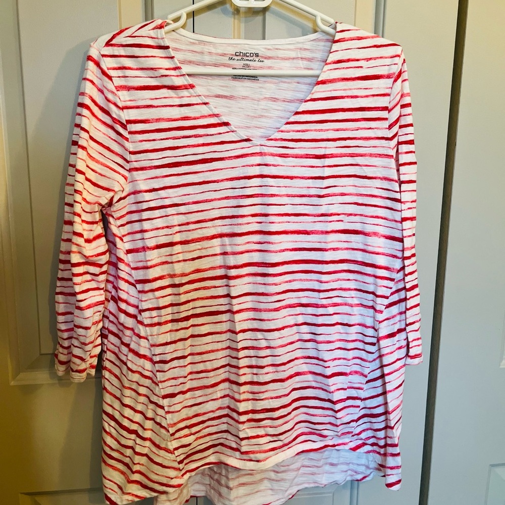 Chico's Red and White Striped Ultimate Tee